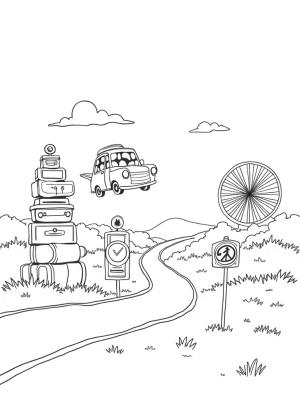 Flying Car with Colorful Balloons and Flower Gas Pumps