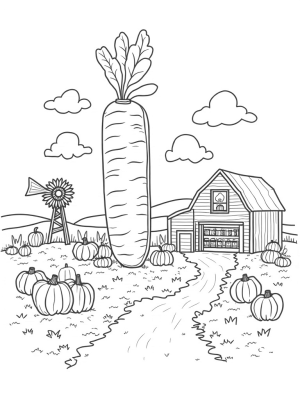 Giant Carrot and Pumpkin Patch Farmyard Scene