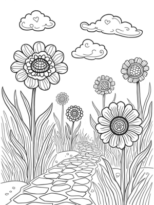 Oversized Flower Garden with Mosaic Path