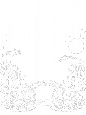 Underwater Garden with Dolphins and Coral