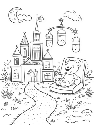 Colorful Castle Made of Building Blocks in a Nursery Landscape