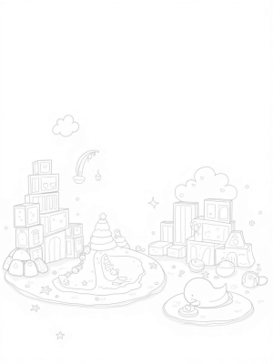 Playful Tower of Building Blocks and Plush Toys