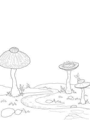 Oversized Mushrooms and a Tranquil Pond