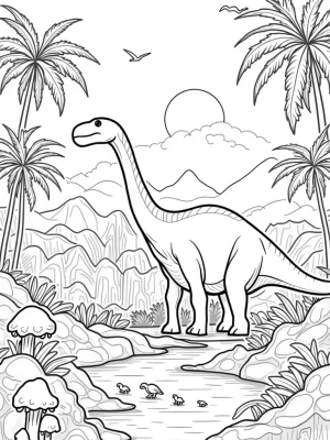 Prehistoric Jungle with Brachiosaurus and Raptors