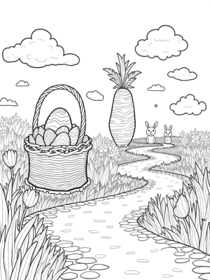 Garden of Oversized Eggs and Playful Bunnies