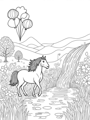 Majestic Pony Galloping in a Flower-Filled Meadow