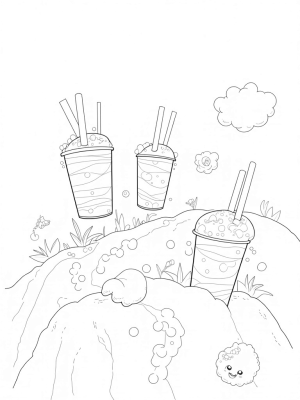 Boba Tea Forest with Giant Cups and Happy Tapioca Pearls