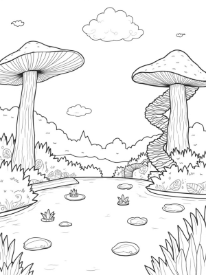 Giant Mushrooms and a Sparkling Pond