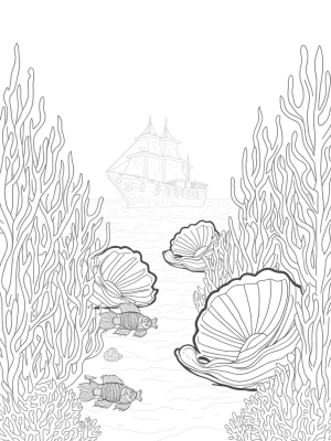 Underwater Garden with Coral Towers and Shimmering Pearls
