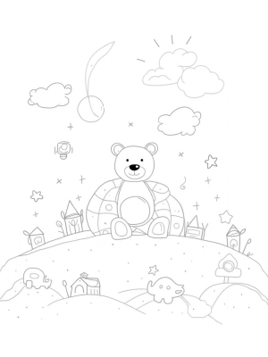 Giant Teddy Bear in a Dreamy Nursery Landscape