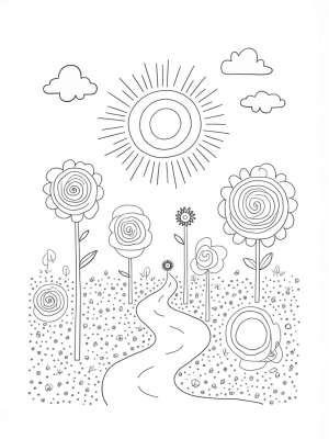 Giant Colorful Circles in a Whimsical Garden