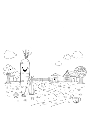 Giant Vegetables and a Colorful Farm Scene