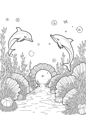 Dolphins and Seashells in an Underwater Garden