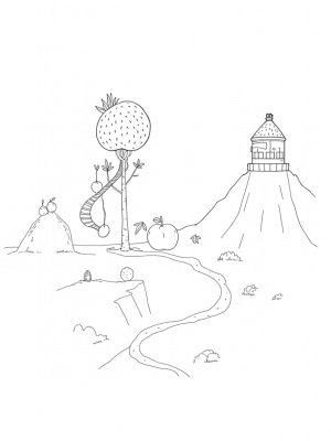 Colossal Fruit Garden with a Giant Strawberry and Floating Oranges