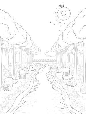 Giant Gummy Bears and a Chocolate River in a Fruit Orchard