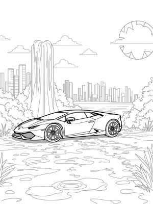Futuristic Lamborghini by a Liquid Metal Waterfall
