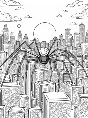 Cityscape Spiderweb with Luminous Spider