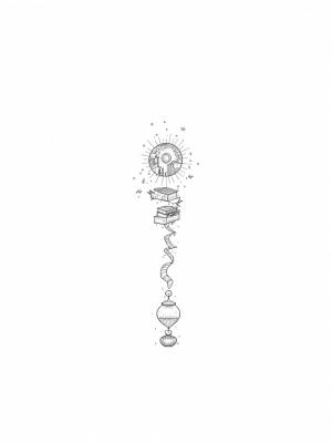 Mystical Floating Library with Enchanted Quills and Hourglass