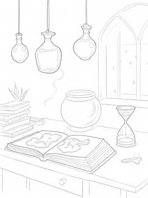 Magical Wizard's Workshop with Glowing Potions