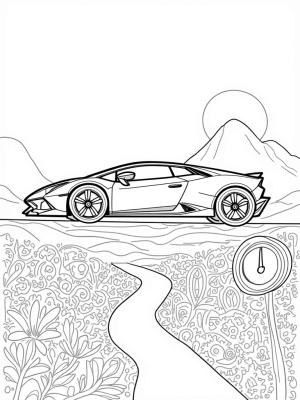 Lamborghini on a Glossy Mountain with Mechanical Garden