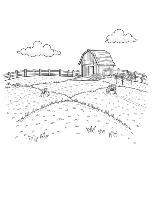 Patchwork Farm with Scarecrow and Sunflowers