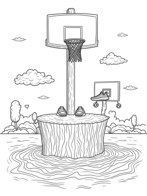 Colossal Basketball Hoop Above a Floating Island