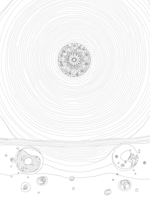 Ocean of Concentric Circles with Floral Blooms