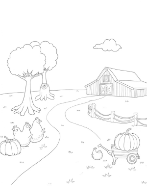 Giant Carrot and Colorful Chickens on a Whimsical Farm