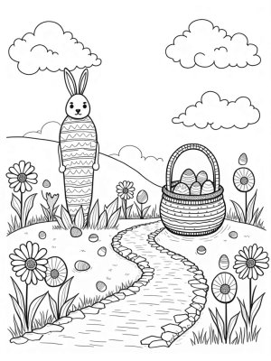 Easter Basket in a Colorful Garden