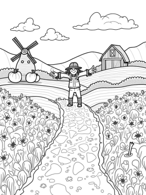 Patchwork Field with Scarecrow and Apple Barn