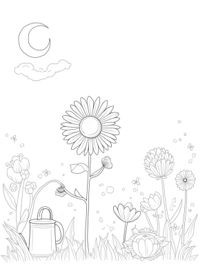 Garden of Giant Flowers and a Spiraled Sunflower