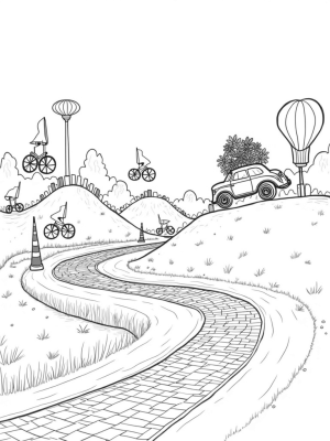 Floating Bicycles and Colorful Sailboats in a Whimsical Cityscape