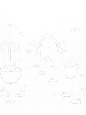 Oversized Boba Cups in a Tea Garden