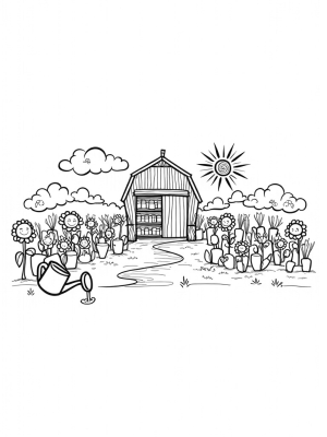 Whimsical Farm with Giant Fruits and Vegetables