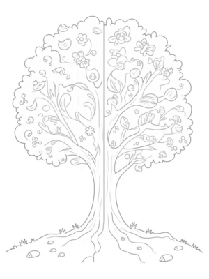 Four Seasons Tree with Spring, Summer, Autumn, and Winter