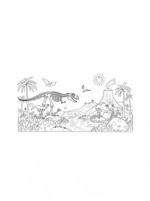 Dinosaur Skeleton in a Prehistoric Jungle