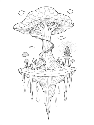 Floating Island with Stained Glass Mushrooms and Waterfalls