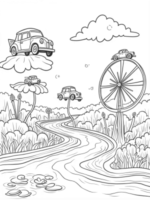 Floating Vintage Cars Over Rainbow Roads