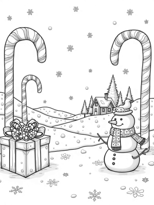 Candy Cane Archway and Gift Box in a Winter Wonderland