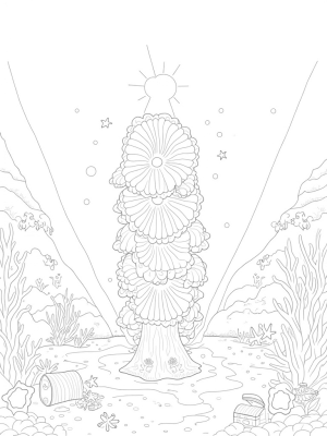 Underwater Garden with Spiraling Seashells and Coral Tree
