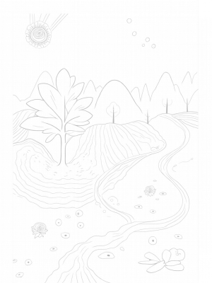 Colorful Patchwork Landscape with a Colossal Tree