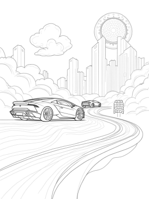 Futuristic Cityscape with Lamborghini Silhouettes