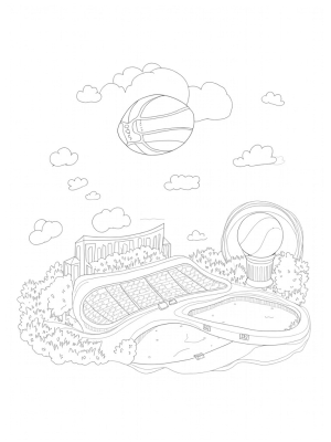 Floating Football and Colorful Sports Scene