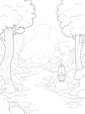 Serene Garden with Lantern and Winding Path