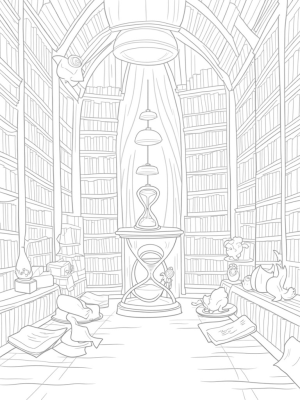 Enchanted Library with Magical Creatures