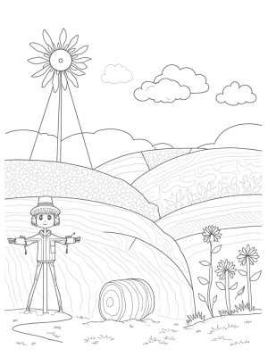 Giant Windmill and Patchwork Crops on the Farm