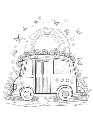 Flower Bus with Daisy Wheels and Butterflies