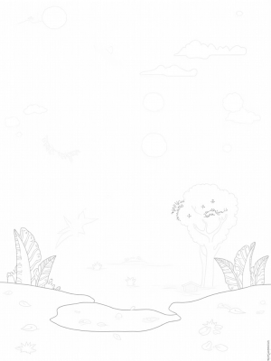 Prehistoric Jungle with Dinosaur Footprint Pond