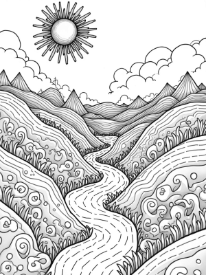 Patchwork Hills and Threaded Sun Landscape