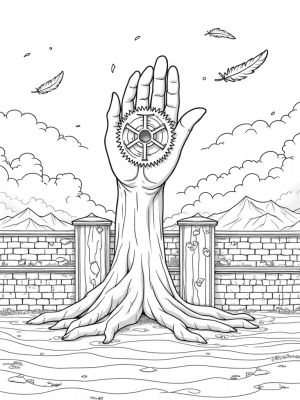 Titan's Hand Cradling a Giant Gear